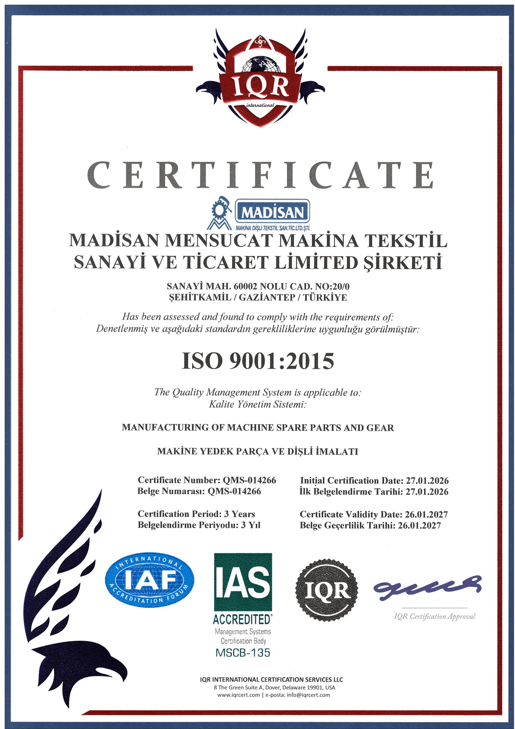 ISO 9001:2015 Kalite Yönetim Sistemi